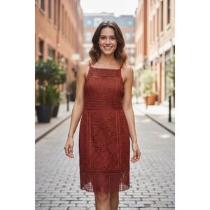 Cato Lace Dress Sleeveless Midi‎ Cocktail Party Wedding Guest Reddish Brown